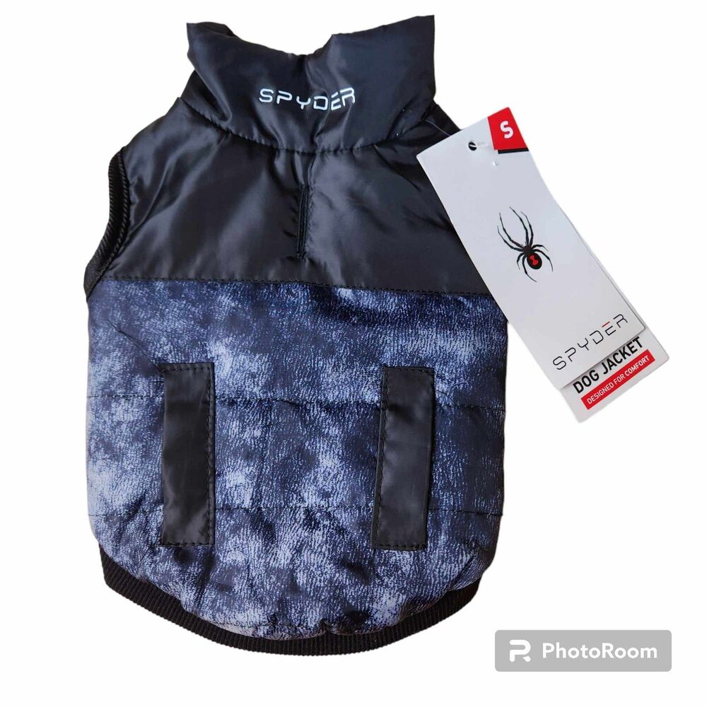 Spyder Dog Jacket Size S Fleece Lined Black Gray Marbled Logo Warm NEW